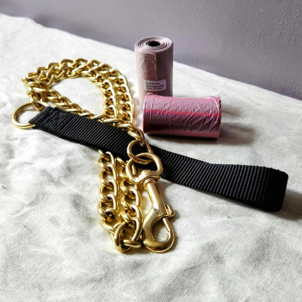TOP PAW HEAVY CHAIN DOG LEASH W 2 ROLLS OF DOG BAGS
